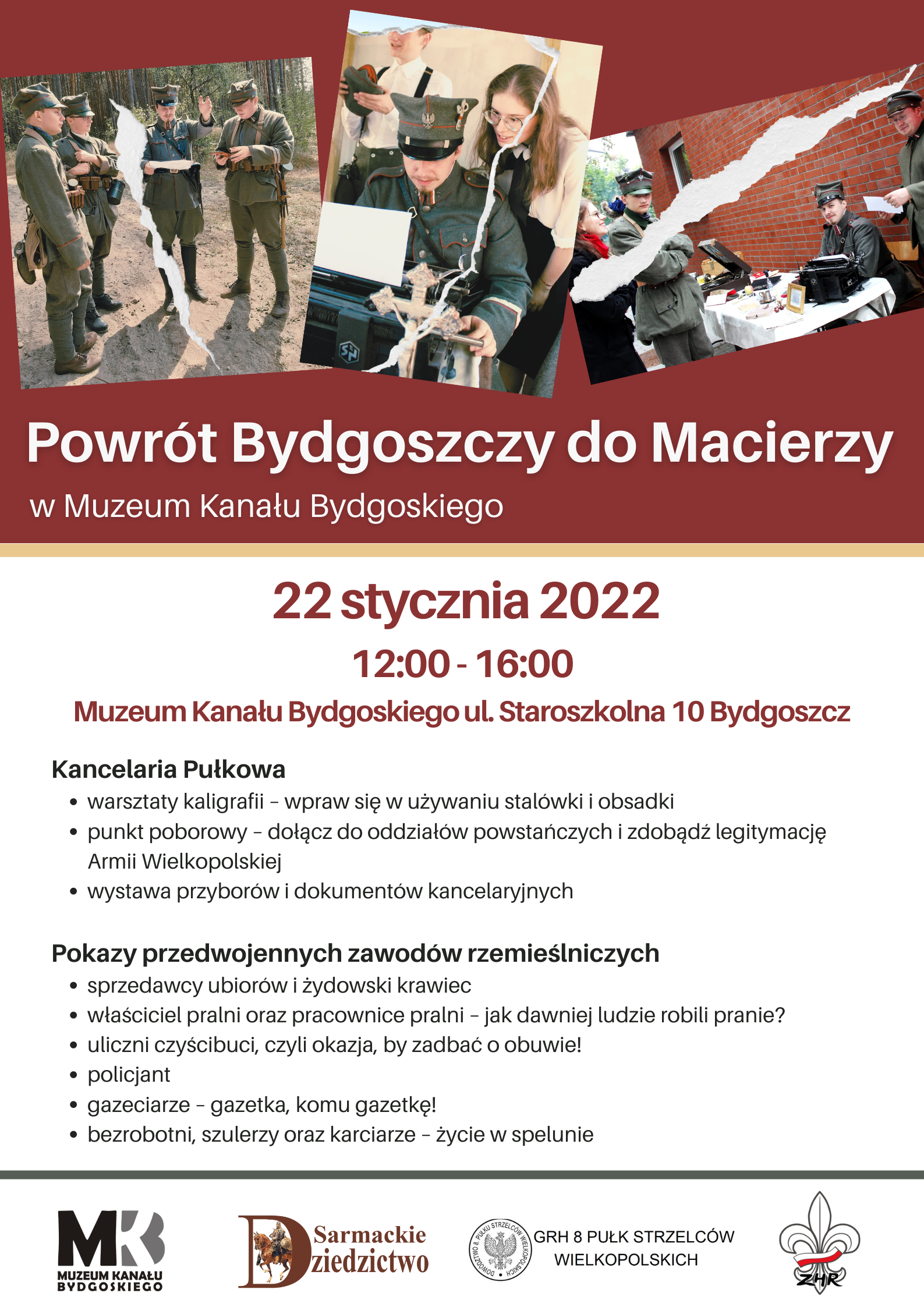 Plakat wydarzenia Powrót Bydgoszczy do Macierzy w Muzeum Kanału Bydgoskiego